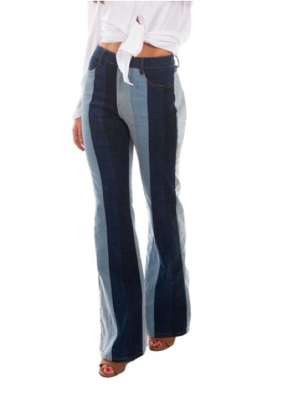 Scully Two-Tone Blue Stripe Flare Jeans